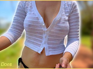 Wifey walks concerning be transferred to shore braless with the addition of the brush pure boobs bouncing