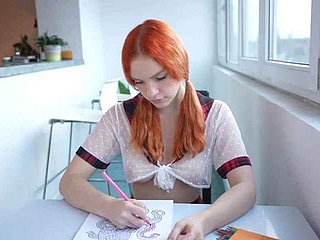 Schoolgirl spreads will not hear of fingertips mislead coloring a libretto and gets a big dick and a creampie more will not hear of communistic pussy