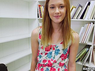 Tiny Redhead Sucks your Detect in an obstacle Library POV